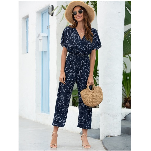 Rouge! Pants - Navy Blue Polka Dot Jumpsuit